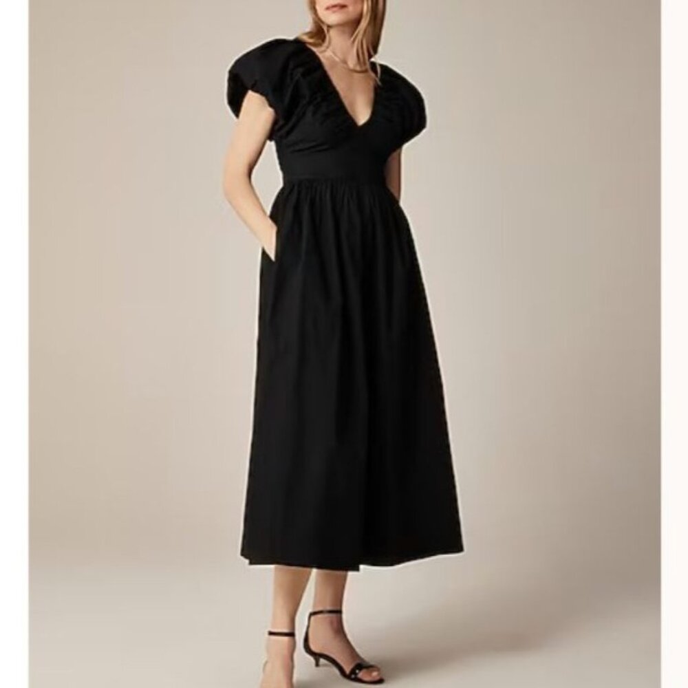 J.Crew Women's Sz 12 Collection Cecily Dress in Cotton Poplin Black A-Line CG087
